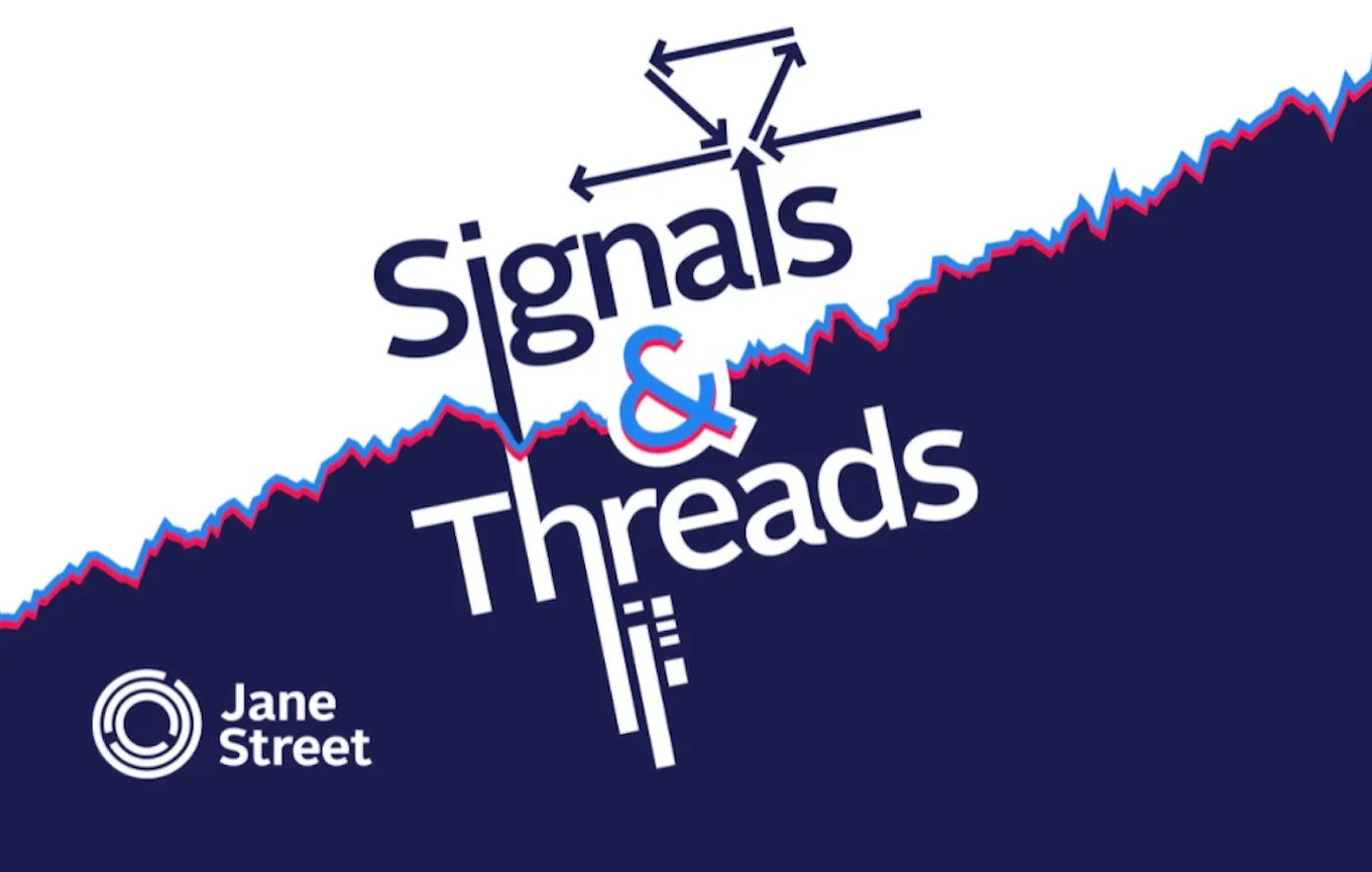 "Signals & Threads" text, line graph, "Jane Street" logo.